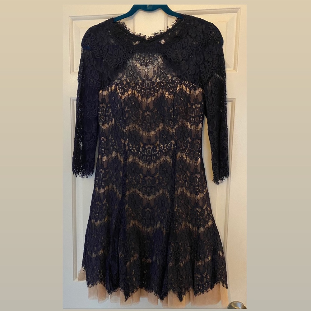 Navy Betsy & Adam Lace Long Sleeved Dress, size 8